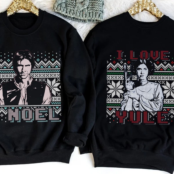 I Love Yule Leia I Noel Han Solo Ugly Sweater Christmas Shirt, Disney Star Wars Xmas Couple Matching Tee, Disneyland Vacation Party Gift