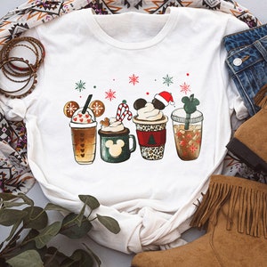 Cute Disney Mickey Minnie Christmas Coffee T-shirt, Christmas Tea Coffee Sweater, Epcot Christmas Tee, Disneyland Vacation Gift Sweatshirt image 4