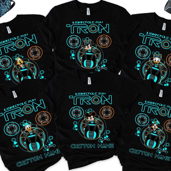 Personalized Disney Mickey Mouse & Friends Tron Lightcycle Run Ride Family Matching Shirt, WDW Trip Unisex Tshirt Birthday Gift Adult Tee