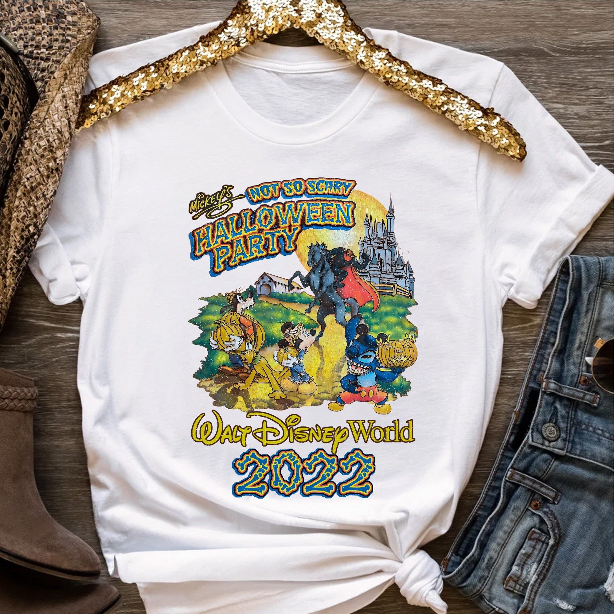 Discover Retro Mickey's Not So Scary Halloween Party 2022 Shirt, Mickey Minnie Tee, Disney Disneyland Halloween T-shirt