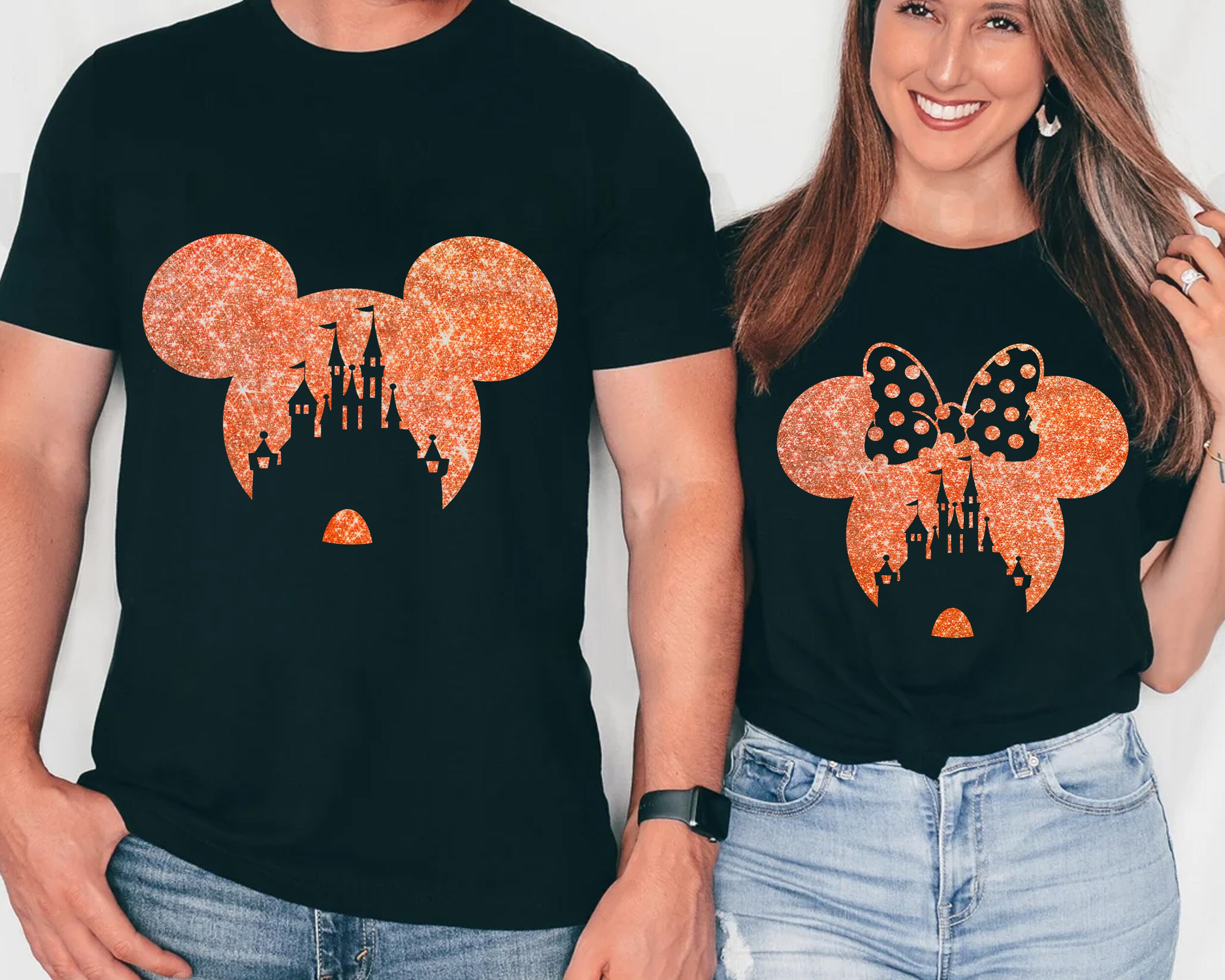 Discover Glitter Mickey Minnie Castle Halloween Shirt, Disney Halloween Shirt, Disneyland Halloween Shirt, Mickey And Minnie Halloween Couples Shirt