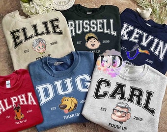 Vintage Disney Pixar Up All Characters Group chemise rétro personnalisée, Magic Kingdom T-shirt unisexe cadeau d'anniversaire de famille T-shirt adulte enfant tout-petit