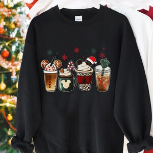 Cute Disney Mickey Minnie Christmas Coffee T-shirt, Christmas Tea Coffee Sweater, Epcot Christmas Tee, Disneyland Vacation Gift Sweatshirt image 3