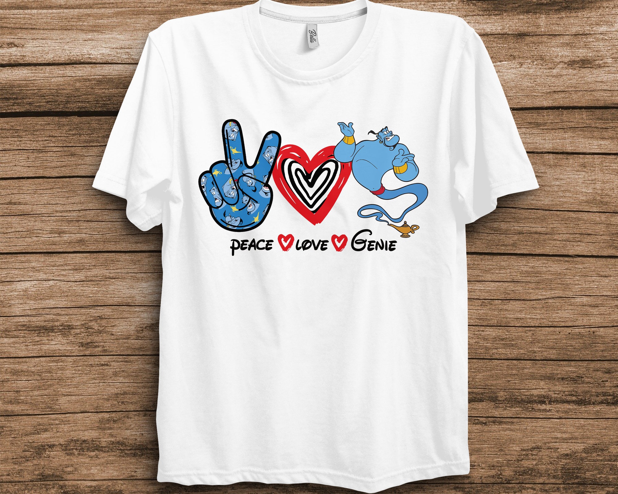 Discover Disney Aladdin Peace Love Genie Cute Genie Shirt Disneyworld Unisex T-shirt Birthday Shirt Gift For Men Women Kid Hoodie Sweatshirt Toddler