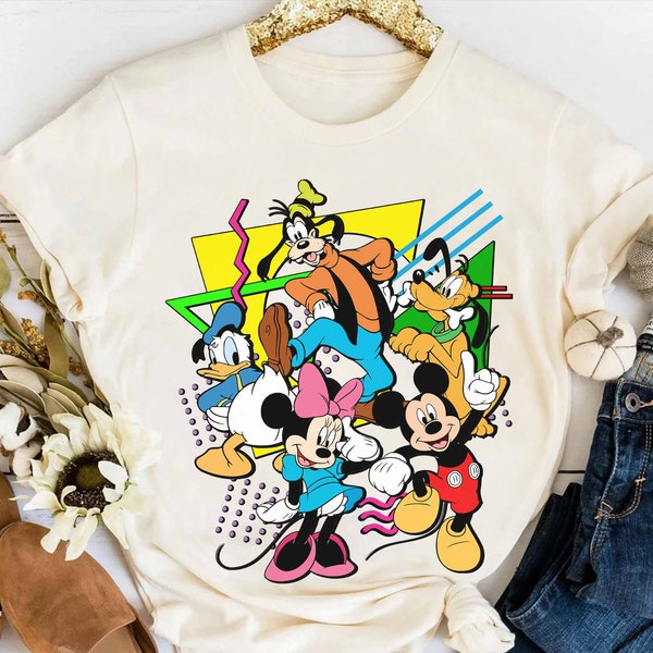 Retro 90s Disney Mickey Mouse & Friends Characters Squad Shirt, Magic Kingdom Holiday Trip Unisex T-shirt Family Birthday Gift Adult Kid Tee