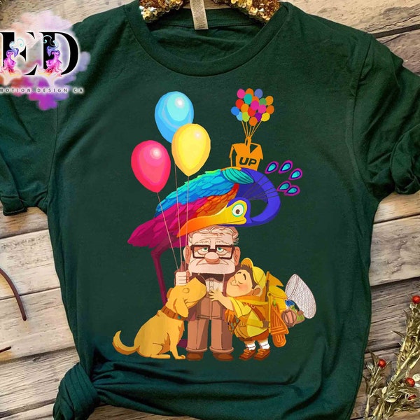 Cute Disney Pixar Up Carl Russell Dug Kevin House Balloon Group T-Shirt, Magic Kingdom Tee, Disneyland Holiday Vacation Trip Family Gift