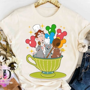 Disney Ratatouille Group Mickey Balloon Tea Cup Shirt, Remy Little Chef And Emile Anyone Can Cook Tee, Disneyland Family Vacation Gift