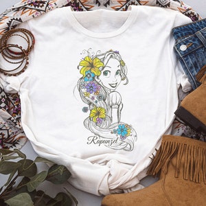 Disney Tangled Rapunzel Floral Sketch Portrait Shirt, Disneyland Vacation Holiday Unisex T-shirt Family Birthday Gift Adult Kid Toddler Tee image 3