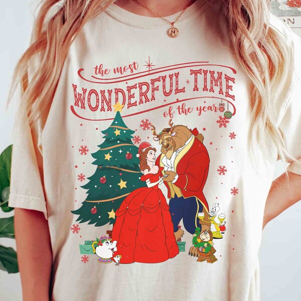 Het is de mooiste tijd van het jaar Belle en het beest karakters kerst T-shirt, Belle Xmas Tee, Disney Disneyland vakantiecadeau