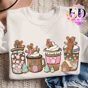 Cute Mickey Gingerbread Christmas Coffee Tea Sweatshirt, Disney Ginger Cookies Latte Drink Cup Epcot Xmas T-shirt, Disneyland Family Gift