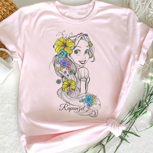 Disney Tangled Rapunzel Floral Sketch Portrait Shirt, Disneyland Vacation Holiday Unisex T-shirt Family Birthday Gift Adult Kid Toddler Tee image 2