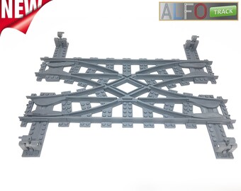 ALFO Track - 2-2 Turnout + Rails for LEGO CITY Train - 4 Stud Gauge - 3D Printed / Cross Switch R40