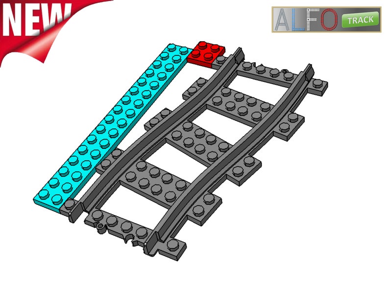 ALFO track Straight rail with offset 2 studs lateral switch for LEGO CITY train 3D Printed image 2