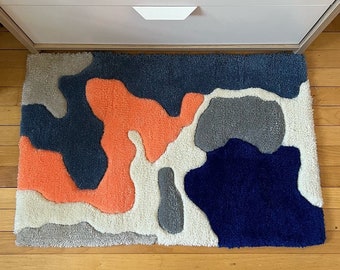 Handgemaakt getuft tapijt, getuft 70s tapijt, handgeknoopt tapijt, getextureerd klein tapijt, getuft tapijt, jaren 70 decor, decoratief tapijt, topografisch tapijt
