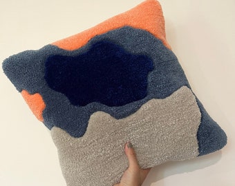 Handgemachtes Tufted Kissen, Tufted 70er Jahre Kissen, Handtufted Rug Kissen, Strukturierte Kissenhülle, Tufted Rug, 70er Dekor, Dekokissen