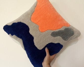 Handgemachtes Tufted Kissen, Tufted 70er Jahre Kissen, Handtufted Rug Kissen, Strukturierte Kissenhülle, Tufted Rug, 70er Dekor, Dekokissen