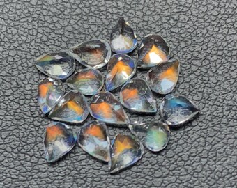 Madagascar Moonstone Pear Gemstone Lot: Rainbow Faceted Stones, 3.60 Carats