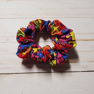 Autism Awareness Scrunchie for Mom or Child/Stretchy Scrunchie Band/Large Multi Color Scrunchie