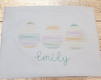 Girls Personalized Easter Shirt, Pastel Sketch Embroidery