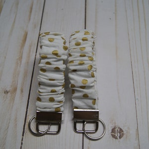 Poke A Dot Key Fob/Scrunchie Keychain/White and Gold Scrunchie Key Fob/Scrunchie Key Ring/Scrunchie Wristlet/Gift