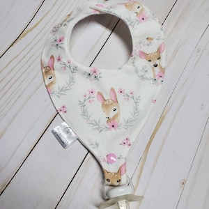 Woodland /Hazel Pacifier Bib Holder, Baby Pacifier Bib, Girl Bib, Fawn Bib, Deer Bib