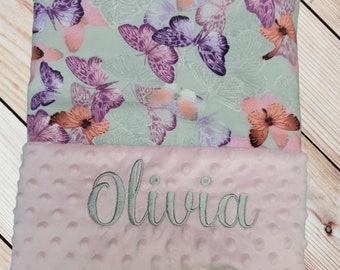 Personalized Baby Blanket/ Baby Girl Blanket/ Baby Blankets Personalized/ Embroidered Baby Blankets/ Baby Shower Gift/ Butterfly Blanket