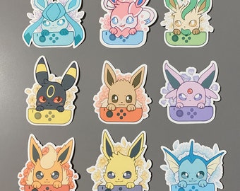 PKMN Eeveelutions Floral Joycon Stickers