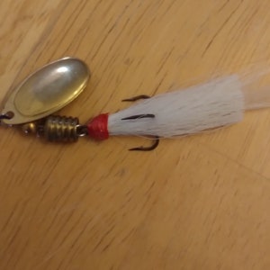 Handmade Fishing Lure Size 2 Brass French Spinner Tied With Bucktail and Chicken Hackle