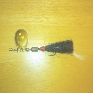 Handmade Fishing Lure Size 3 Brass French Spinner Tied With Bucktail and Chicken Hackle