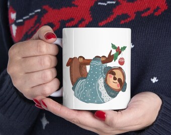 Taza de café con suéter navideño feo de perezoso, regalo de perezoso navideño