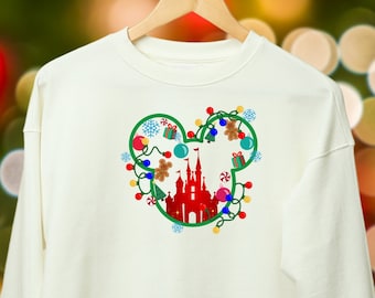 ディズニーミッキースウェットシャツ、カスタムディズニークリスマスシャツ、ミッキースウェットシャツ、パーソナライズディズニークリスマススウェットシャツ、ミッキークリスマス