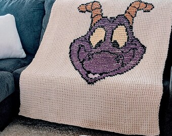 Disney Figment Blanket - Disney Throw Blanket - Hand Crochet Soft and Cozy Figment Blanket - Figment Couch or Bed Blanket - Disney Epcot