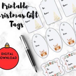 Printable Christmas Gift Tags,  Christmas Tags PNG, Christmas Gift Tag Cut Template Bundle, Gift Tag Cricut, Gift Tag Printable Cut File