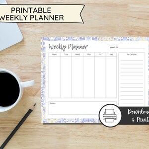 Printable Planner | Weekly Planner Printable | Weekly Calendar | Calendar Planner | Blue Weekly Planner | Weekly To Do | Week At a Glance