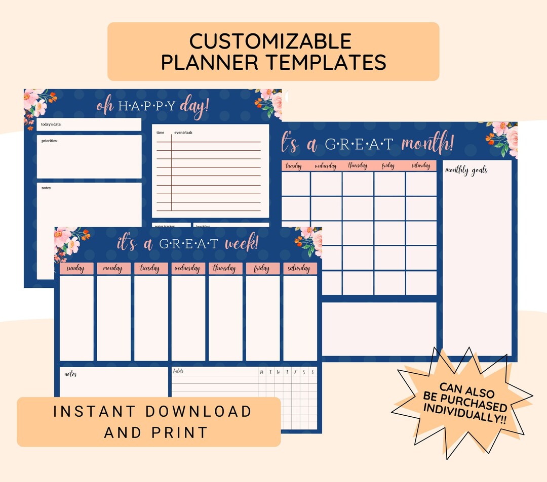 Floral Happy Planner Bundle Templates | Undated Planner, Agenda