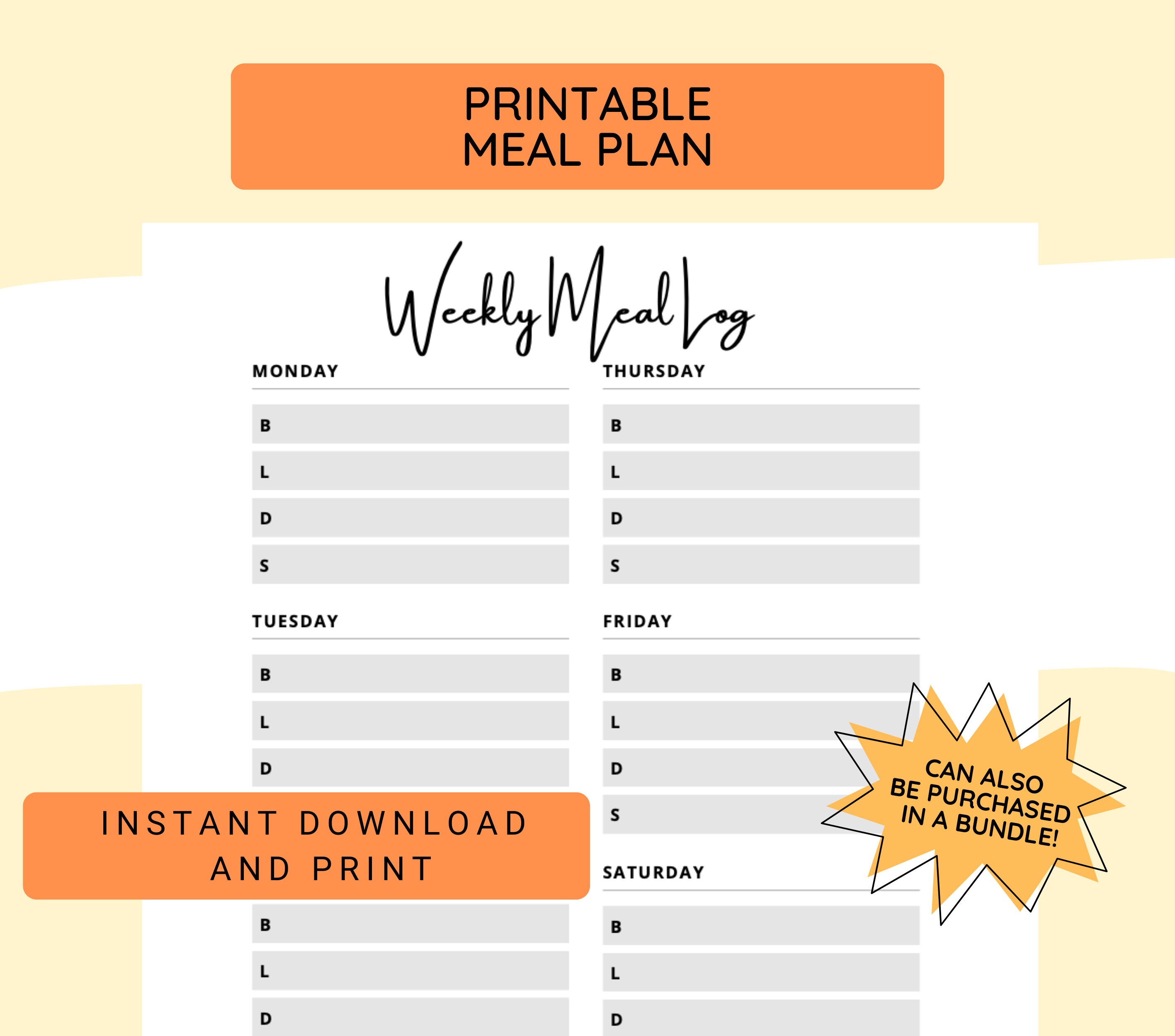 Minimalist Printable Meal Plan Undated Meal Plan Meal Plan - Etsy