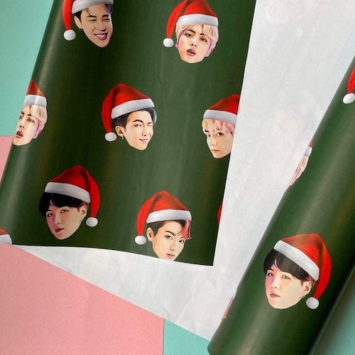 BTS Christmas Wrapping Paper Green BTS Christmas Gift Wrap Etsy UK