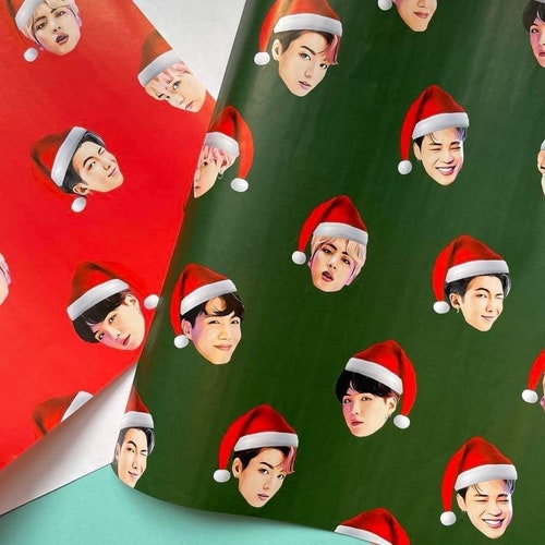 BTS Christmas Wrapping Paper Green BTS Christmas Gift Wrap Etsy UK