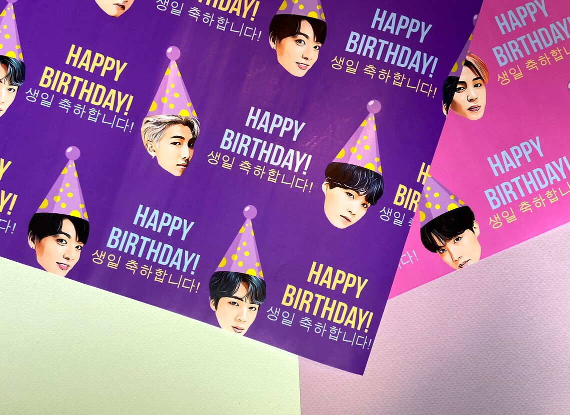 Wrapper Bts BTS Birthday Wrapping Paper | BTS Pink Birthday Gift Wrap | K-pop Gift ...