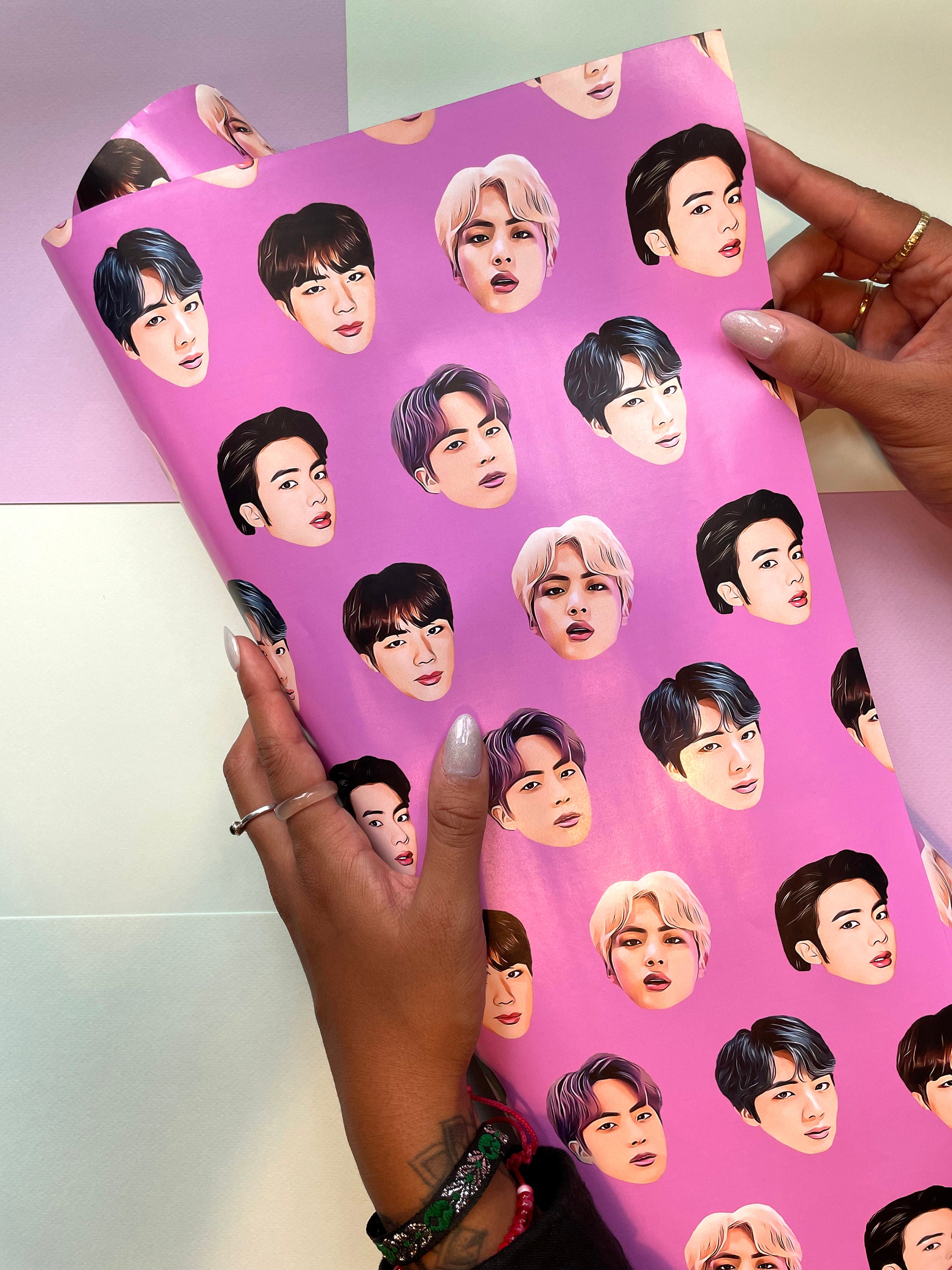 BTS Christmas Wrapping Paper Korean K-pop Gift Wrap, Fun BTS K-pop Gift Wrap,  BTS K-pop Scrapbooking Paper 