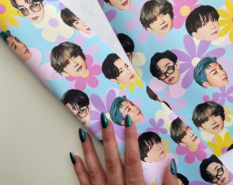 BTS Floral Wrapping Paper | BTS Flower Gift Wrap | BTS Birthday Gift Wrap | K-Pop Gift Wrap | K-Pop Wrapping Paper