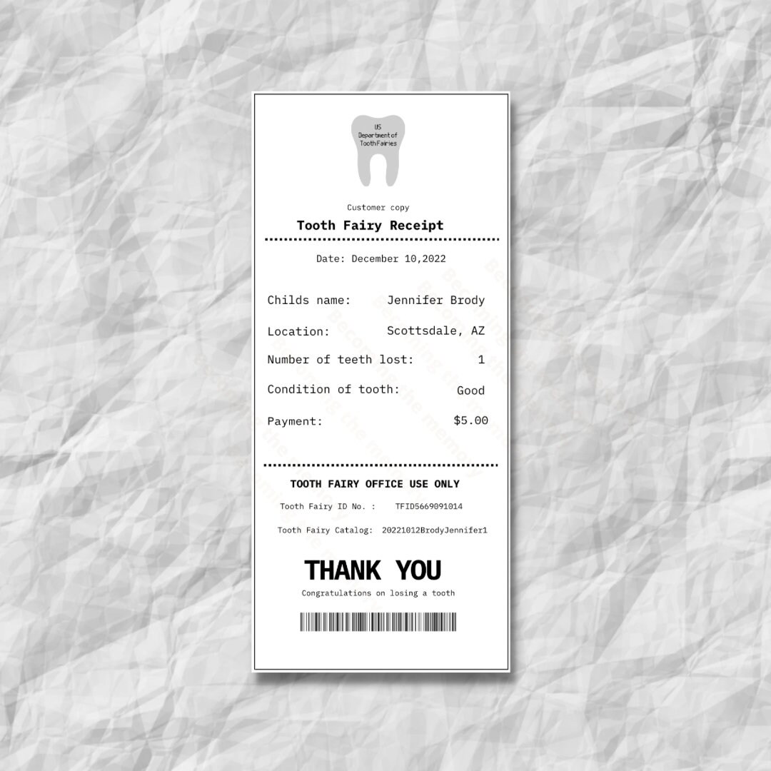 Tooth Fairy Reciept Template Tooth Fairly Template Print at - Etsy