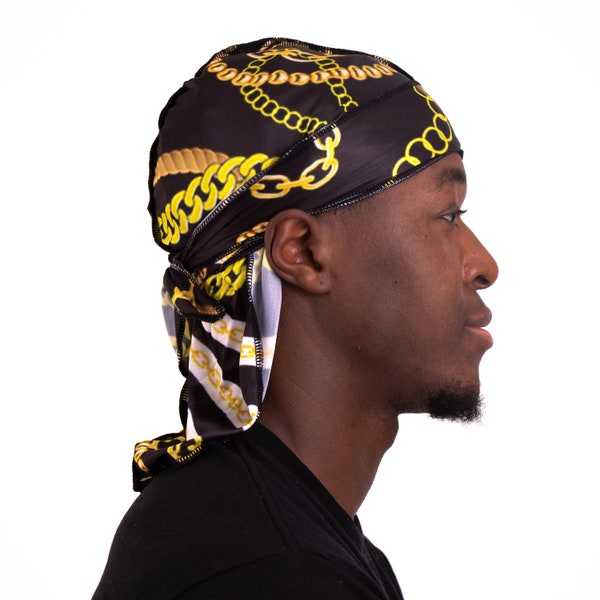 Durag design Bomancci Black Chains, Durag pour ondulations, tresses, dreadlocks, pour cheveux | BomancciCheveux