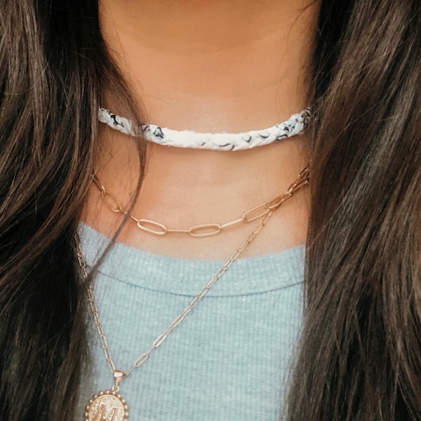 White Cameron Choker, Women's Necklace, Layering Necklace, Adjustable Length, Braided Necklace, Beach, obx, Sarah Cameron