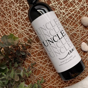 Etiqueta de vino del tío Era, Etiqueta de vino de anuncio de embarazo, Regalo de revelación de bebé, Futuro tío, Etiquetas de champán