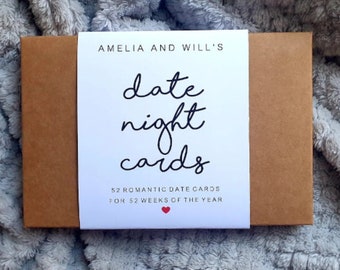 52 Tarjetas de fecha un año de ideas de citas románticas, Regalo para ella, Regalo para él, Regalos únicos de aniversario, Regalo de cita, Regalo de parejas, regalo de San Valentín