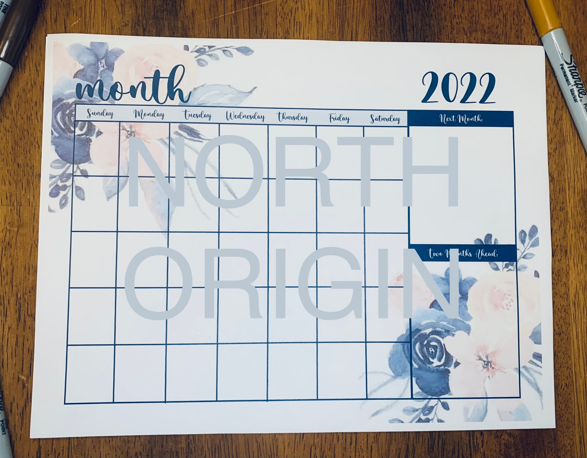 Monthly Calendar Printable Digital Flowers Planner - Etsy