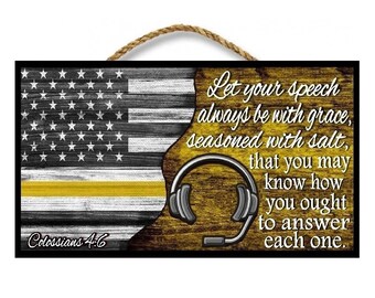 911 Dispatcher Sign - Bible Verse - First Responder - Christian Gifts - Yellow Line