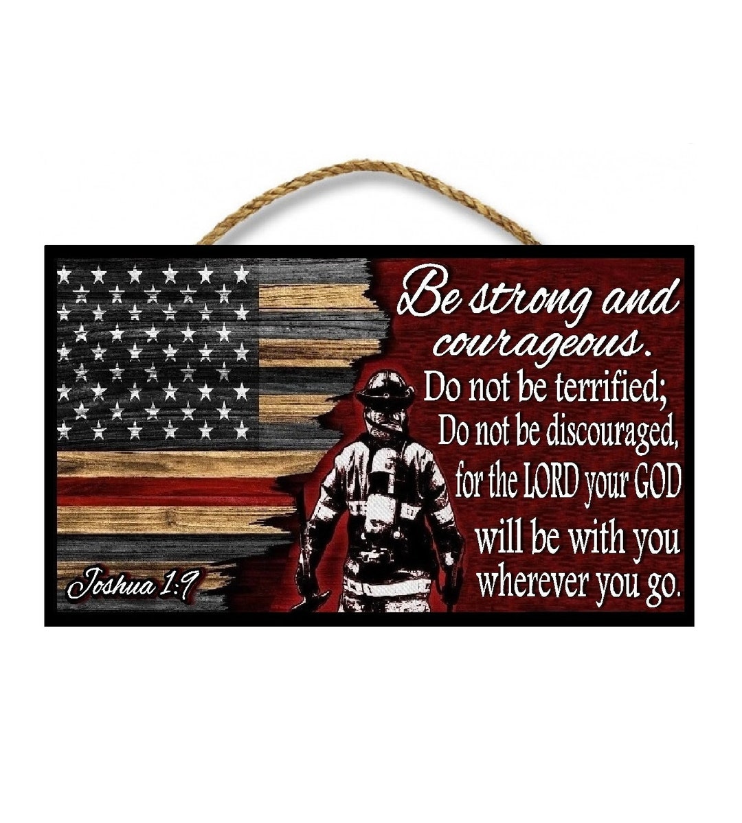 Christian Firefighter Gift | Bible Verse Joshua 1 Verse 9 | Red Line ...