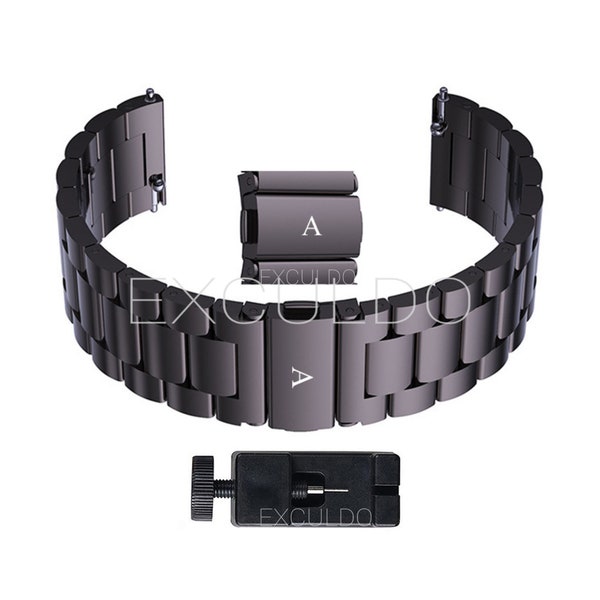 14mm 16mm 18mm 20mm 22mm 24mm Edelstahl verstellbares Kettenglied Schnellverschluss Uhrenarmband für Samsung Garmin Fossil Schwarz und mehr